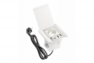 Indux Flip mat vit jordad inbyggd vägguttag med 2xUSB A, 1xRJ45 och HDMI-anslutning 1208957919