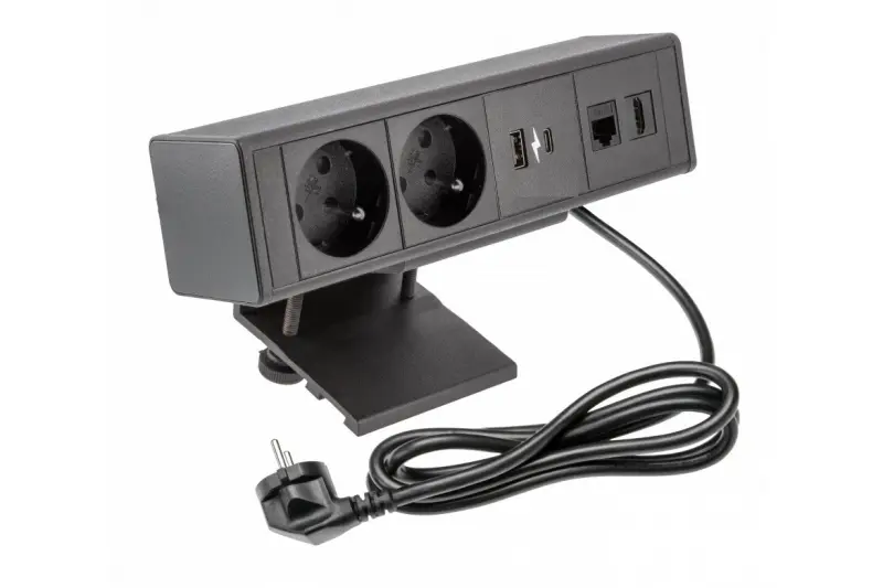 Indux Desk kontor eller bord matt svart lerjord uttag (2x) med 1xUSB A, 1xUSB C, 1xRJ45 och 1xHDMI 1208957920