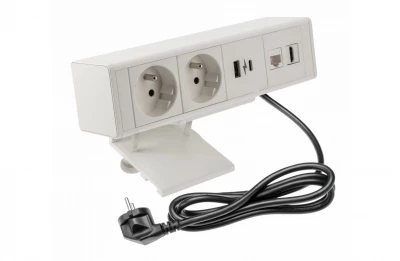 Indux Desk byrå eller bord matt vit jordad kontakt (2x) med 1xUSB A, 1xUSB C, 1xRJ45 och 1xHDMI 1208957921