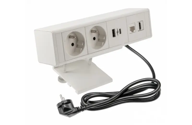 Indux Desk byrå eller bord matt vit jordad kontakt (2x) med 1xUSB A, 1xUSB C, 1xRJ45 och 1xHDMI 1208957921