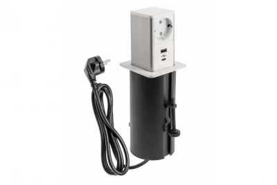Indux Push utdragbart vitt jordat vägguttag med 1xUSB A och 1xUSB C med rostfritt stållock 1208957931
