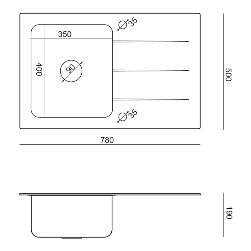 Quadri Glazz infällningsbar diskho i rostfritt stål med svart glasavrinning 78x50 vändbar 1208957934