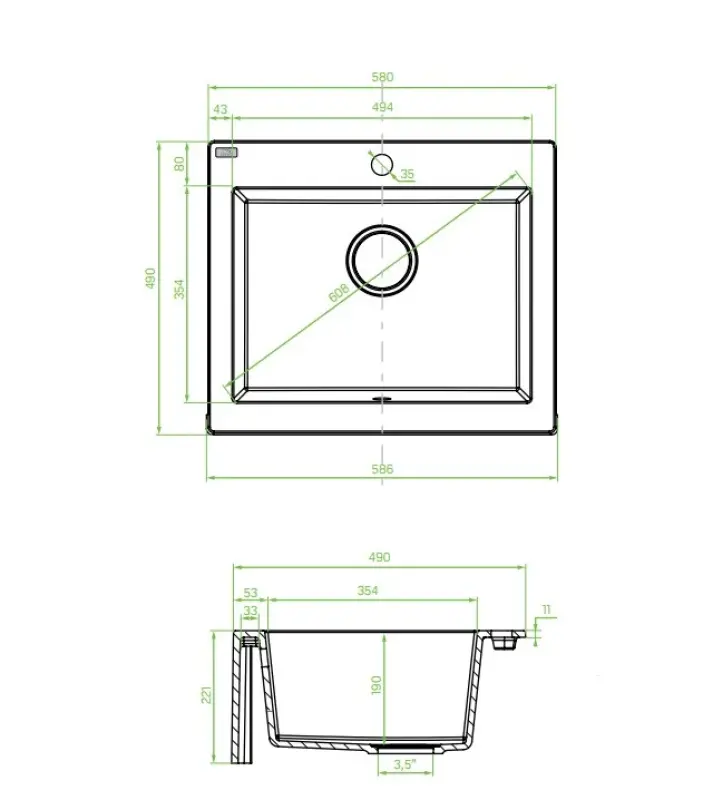 Aquadesign Bondgård mellan eller ovanpå granitdiskbänk grå 58x49cm 1208958165