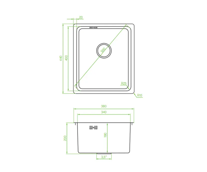 Aquadesign R25 stål ovanbänk, underbänk och infälld diskho i rostfritt stål 34x40 cm 1208958201