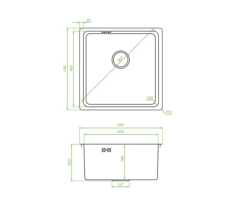 Aquadesign R25 stål infällning, undermontering och planmontering diskho i gun metal 40x40cm 1208958207