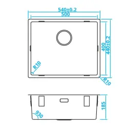 CARESSI Basic Line rostfri stål diskho 50x40 med förnyad integrerad plugg CABLPP50R10