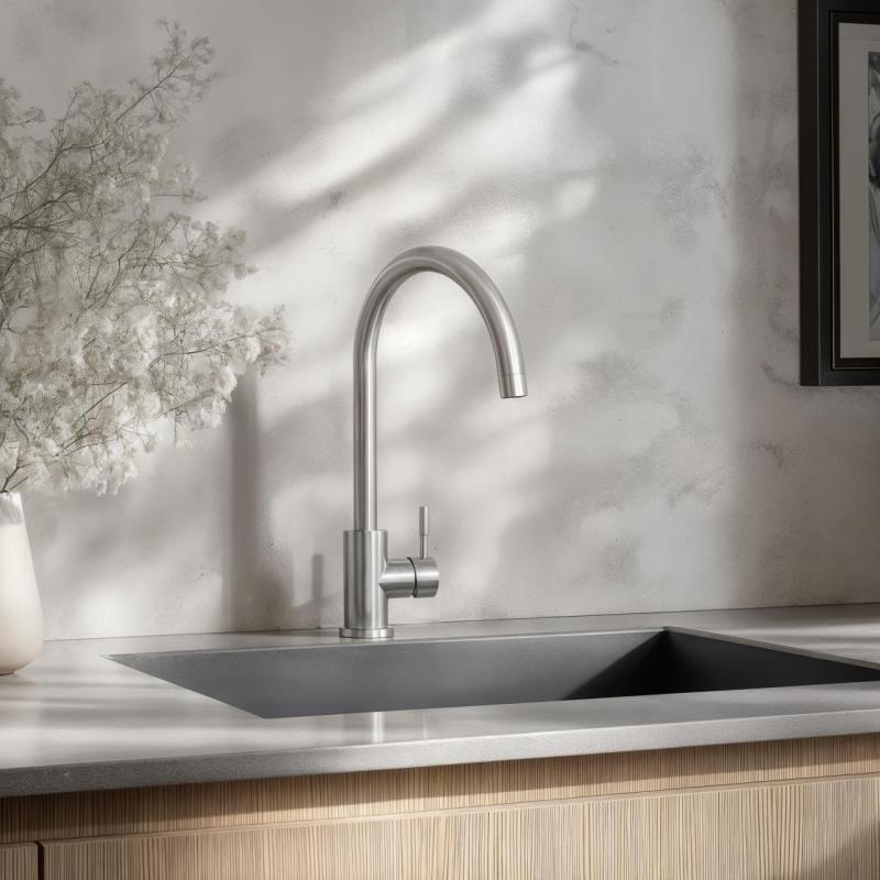 Ausmann Inox Round kökskran med svängbar pip, helt i rostfritt stål, 1208958308