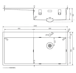 Lorreine SP-serie rostfri diskho 100x51 cm med kranhål bänk 50SPDB-L