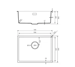 Lorreine BQ-serie diskho 54x41 cm undermontering och planmontering svart med svart plugg 50BQ37-FU