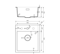 Lorreine BQ-serie diskho 46x52cm ovanpå svart med rostfri plugg 40BQ37TH-T-INOX
