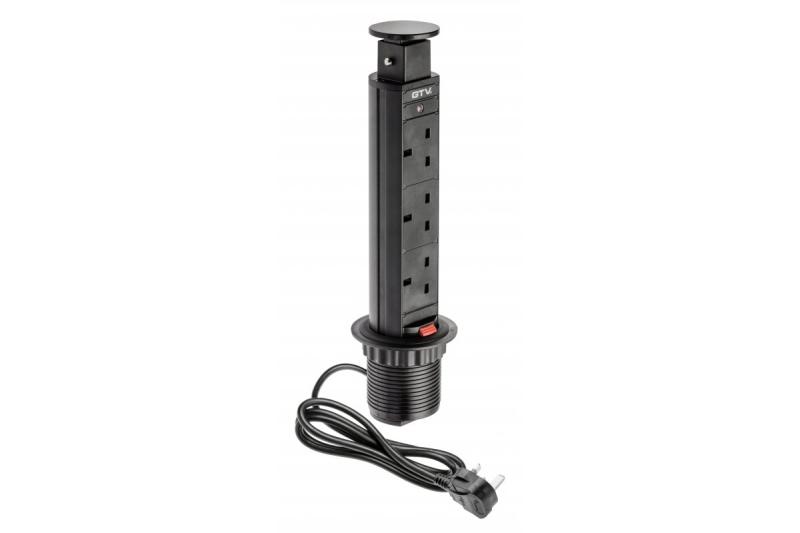 Desktop mortise förlängningskabel 60 mm, 3x UK-uttag (svart) ENGLISH VERSION 1208958626