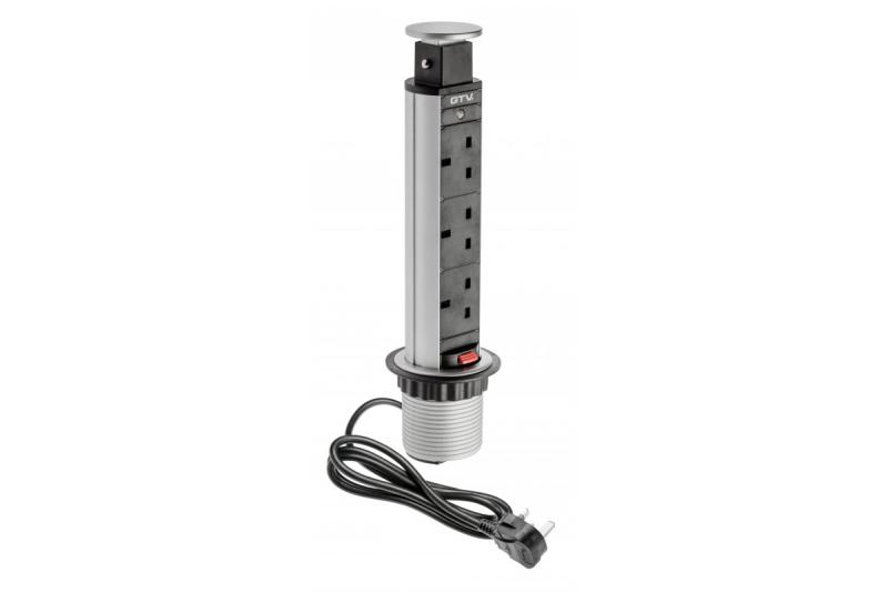 Desktop mortise förlängningskabel 60 mm, 3x UK-uttag (silver) ENGLISH VERSION 1208958627