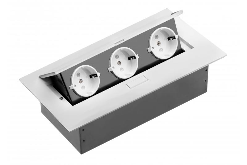 Skrivbordsförlängningskabel, 3x schuko-uttag, utan kabel, vit 1208958665