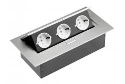 Skrivbordsförlängningskabel 3x schuko-uttag, utan kabel, aluminium 1208958667
