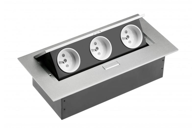 Skrivbordsförlängningskabel 3x uttag med jordning, utan kabel, aluminium 1208958668