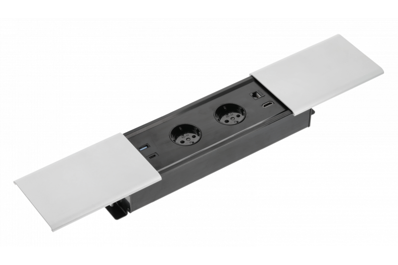 PRESTINO infälld skrivbordsförlängningskabel, 2x schuko-uttag, USB A+C, RJ45, HDMI, kabel 1.5m, silver 1208958676