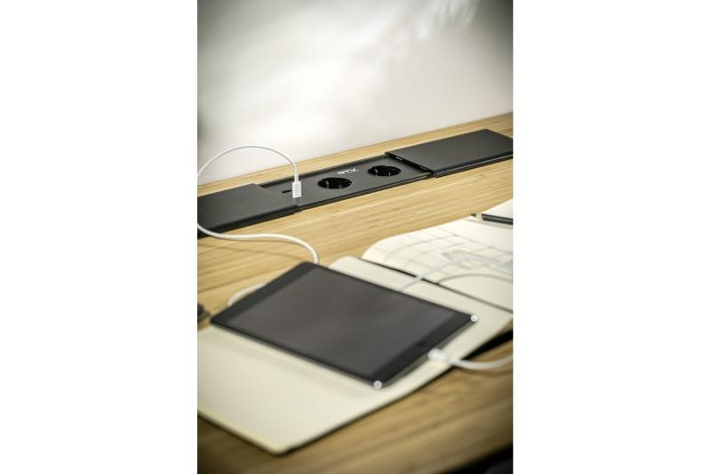 PRESTINO infälld skrivbordsförlängningskabel, 2x schuko-uttag, USB A+C, RJ45, HDMI, kabel 1.5m, silver 1208958676