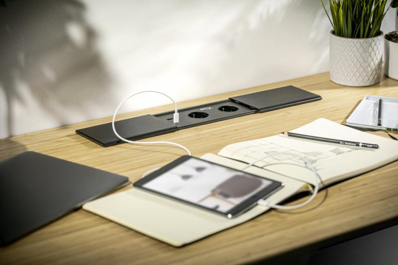 PRESTINO infälld skrivbordsförlängningskabel, 2x schuko-uttag, USB A+C, RJ45, HDMI, kabel 1.5m, silver 1208958676