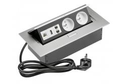 Skrivbordskabel 2x uttag med jord, gn. USB, ljud (banan), gn. RJ45, strömkabel med kontakt, aluminium 1208958677