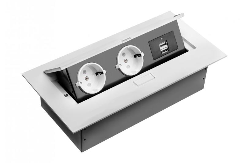 Skrivbordsförlängningskabel, 2x schuko-uttag, 2xUSB, utan kabel, vit 1208958685