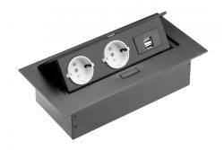 Skrivbordskabel, 2x schuko-uttag, 2xUSB, utan kabel, svart 1208958686