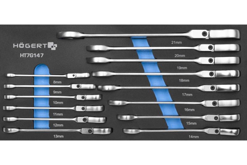 Hoegert kombinationsringsnyckel med flexibelt huvud set 14 stycken tekniskt skum 1208962054