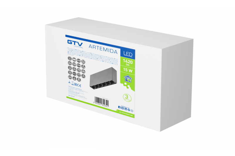 Dekor LED-armatur ARTEMIDA 15W 1420lm AC220-240V 50/60 Hz PF>0,9 Ra≥80 IP20 IK08 4000K 38° rektangulär svart. 1208962640