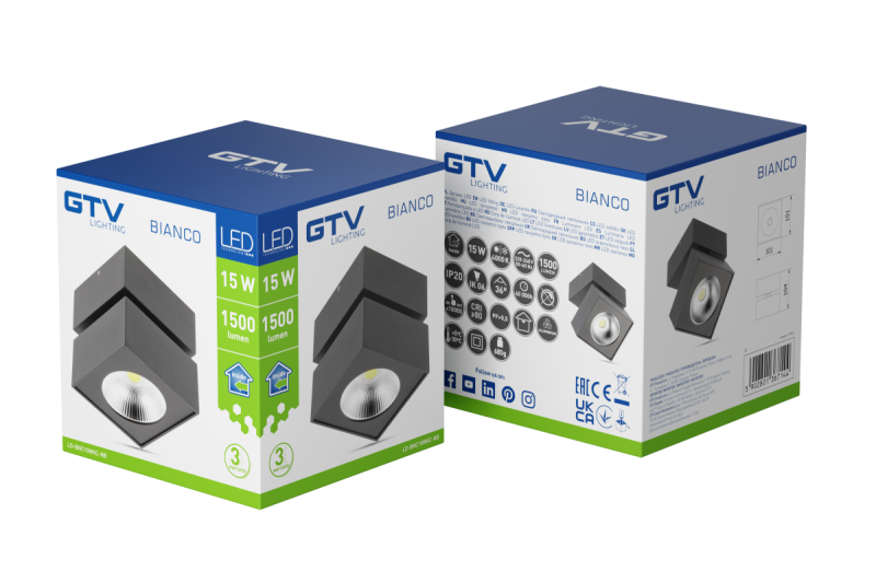 Dekorarmatur LED BIANCO 15W 1500lm AC220-240V 50/60 Hz PF> 0.5 Ra≥80 IP20 IK06.36° 4000K fyrkantig svart. 1208962666