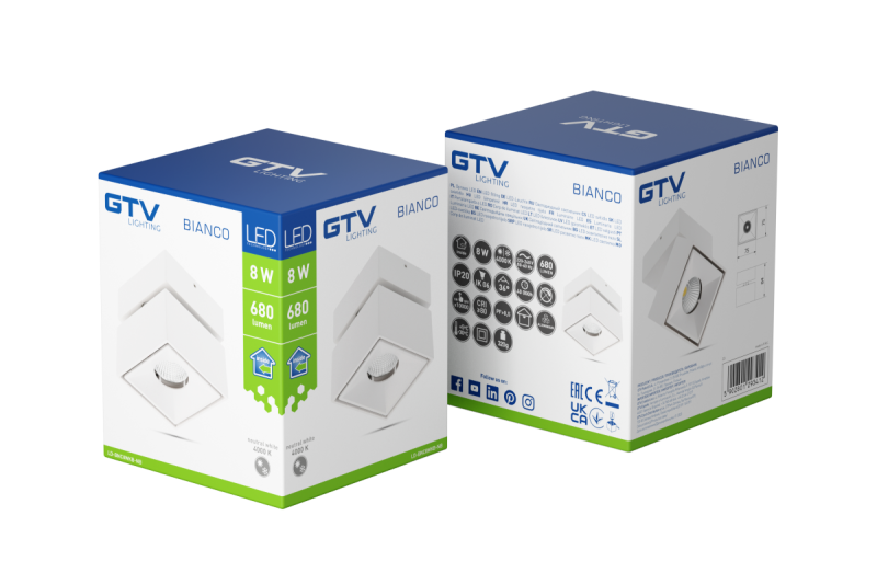 Dekor LED armatur BIANCO 8W 680lm AC220-240V 50/60 Hz PF>0 9 Ra≥80 IP20 IK06 36° 4000K fyrkantig vit. 1208962669