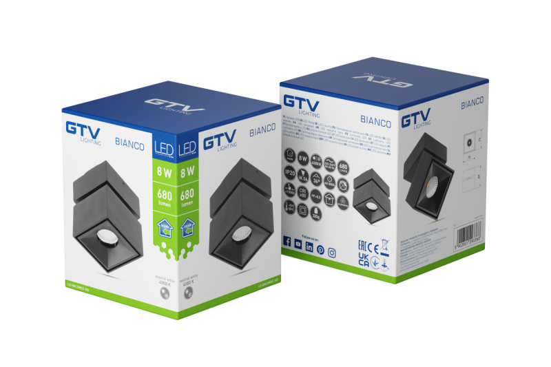 Dekor LED armatur BIANCO 8W 680lm AC220-240V 50/60 Hz PF>0,9 Ra≥80 IP20 IK06 36° 4000K fyrkantig svart. 1208962670