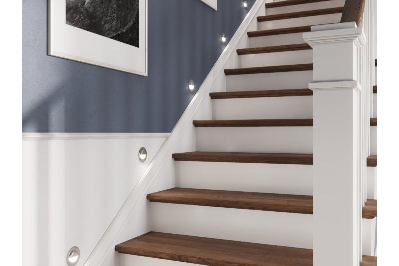 Dekor LED trappbelysning ESCADA OA DC12V rund transparent kåpa 0,8W 70lm 4000K inox kabel 150cm