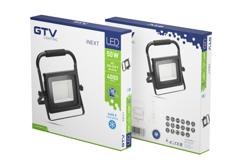 LED-strålkastare iNEXT (bärbar) 50 W 4000 lm, PF>0,9, RA>80, IP65, 120°, 6400 K, svart kropp 1208962863