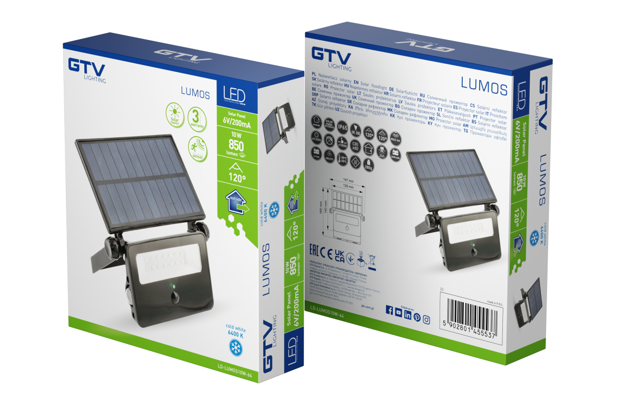Solar LED-strålkastare LUMOS, med rörelsesensor, 10W, 850lm, 6400K, IP65, 120°, solpanel, 3y 1208962938 - Productafbeelding 5