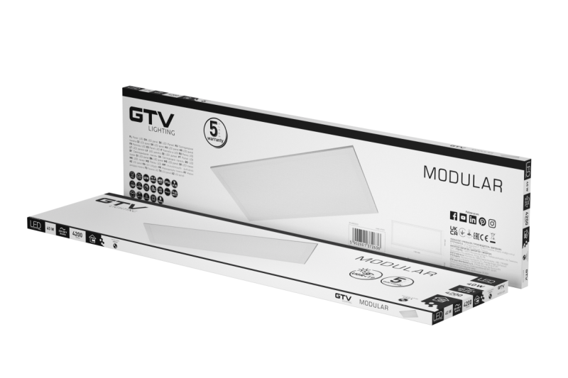 LED-armatur MODULÄR, bakplatta, 120x30cm, 4000K, 40W, 4200lm, AC220-240V, PF>0,9, IP54, 5y, UGR<19 1208962998