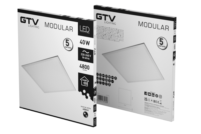 LED-armatur MODULAR, bakplatta, 60x60cm, 4000K, 40W, 4800lm, AC220-240V, PF>0,9, IP54, 5y 1208962999