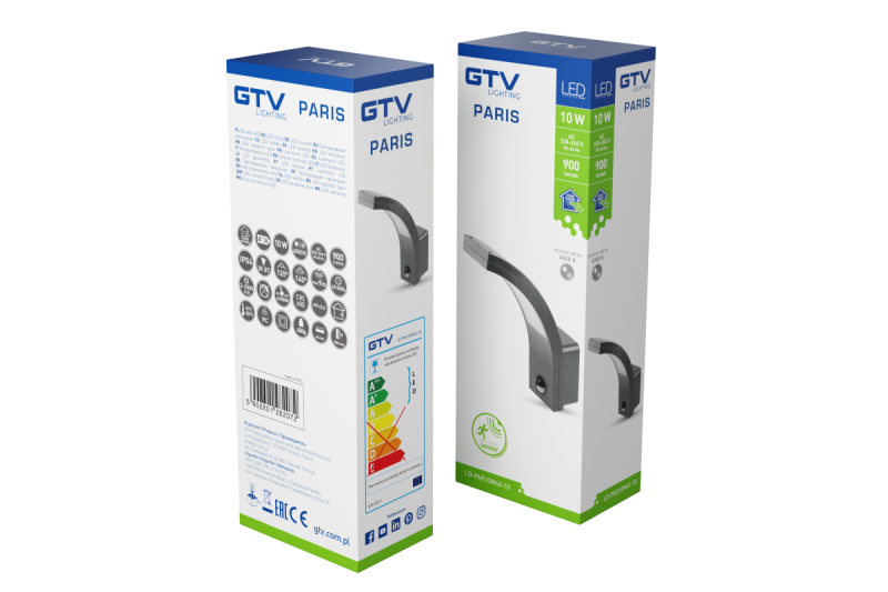 Dekorarmatur PARIS LED med rörelsesensor 10W 900lm IP54 AC220-240V 50/60Hz 140° 9m 4000K svart. 1208963096