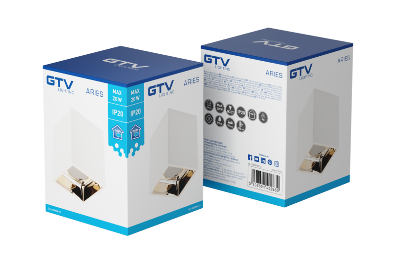 Dekor Takarmatur ARIES PC 77x100mm IP20 max 20W fyrkantig vit/guld. 1208963815