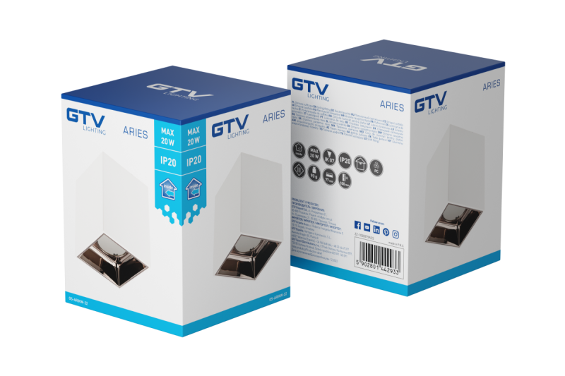 Dekor Takarmatur ARIES PC 77x100mm IP20 max 20W fyrkant vit/svart krom. 1208963816