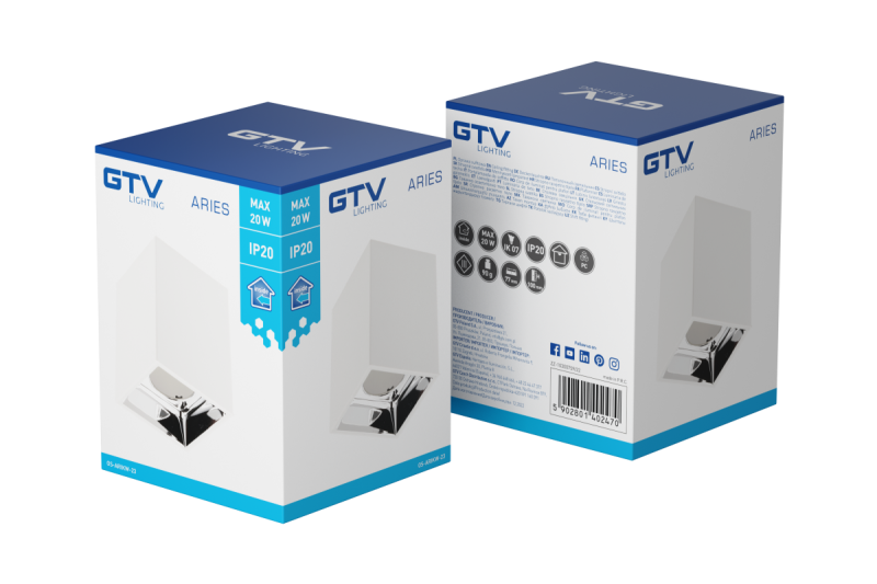 Dekor Takarmatur ARIES PC 77x100mm IP20 max 20W fyrkantig vit/krom. 1208963817