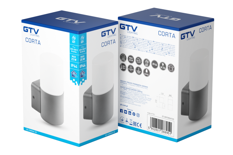 Decor Trädgårdsarmatur CORTA-AU E27 MAX.25W IP44 AC220-240V 50-60Hz övre raka vägglampa antracit. 1208963857