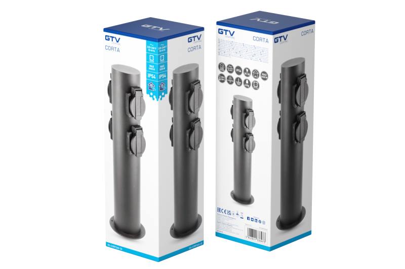 Dekor Trädgårdsstolpe CORTA-P 36 IP54 AC220-240V 50-60Hz 4*Schucko uttag max. 3500W stolpe grafit. 1208963859