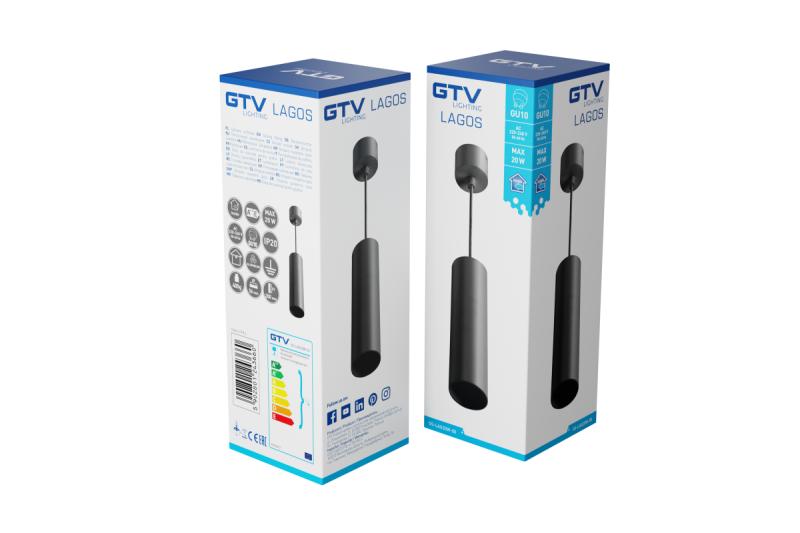 Dekor Upphängd armatur LAGOS GU10 aluminium IP20 max. 20W svart 1208963909