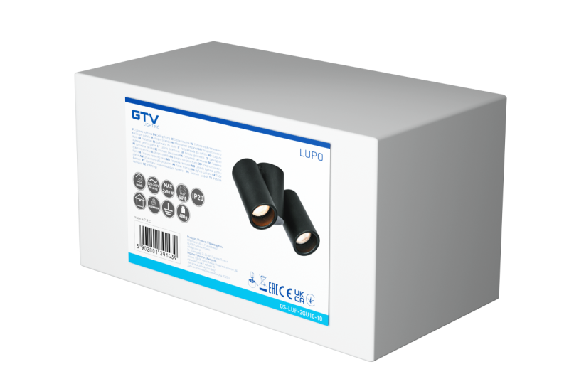 Dekor Takarmatur LUPO aluminium 17,5x5,6x11,5 IP20 2*GU10 max. 50W rund svart. 1208963926