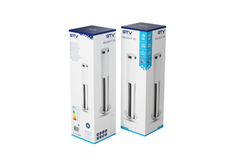 Decor Trädgårdsbelysning MILAN-P 45 E27 MAX.40W IP44 AC220-240V 50-60Hz stolpe rostfritt stål. 1208963944