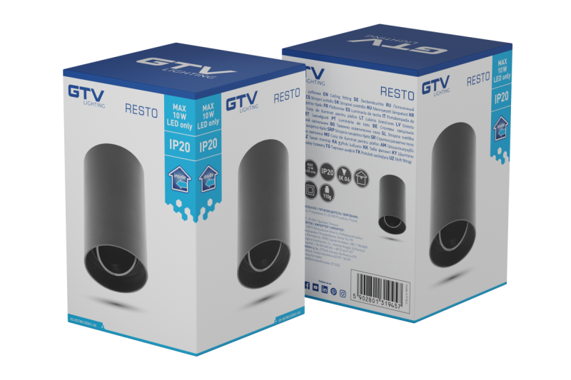 Dekor Taklampa armatur RESTO PC φ80x125mm IP20 max 20W rund svart. 1208963985