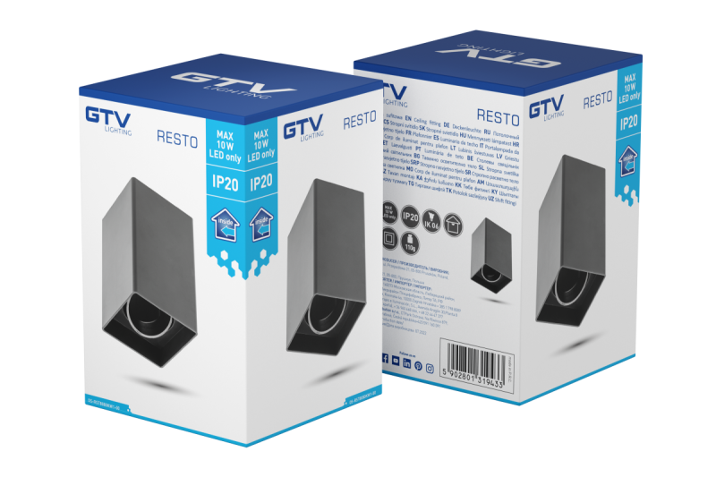 Dekor Taklampa armatur RESTO PC 80x80x125mm IP20 max 20W fyrkantig svart. 1208963987