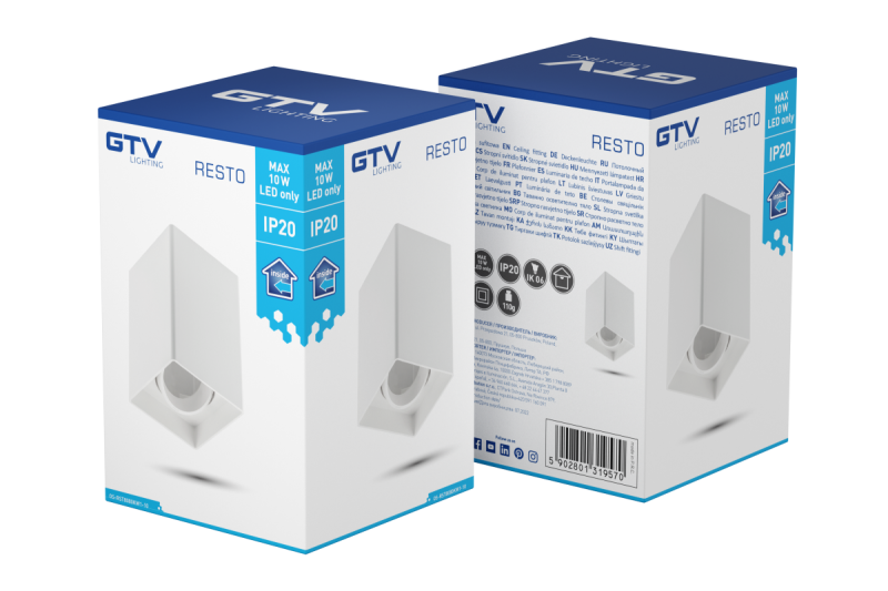 Dekor Taklampa armatur RESTO PC 80x80x125mm IP20 max 20W fyrkantig vit. 1208963988