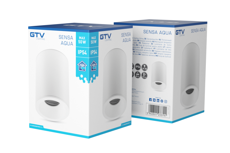 Dekor SENSA AQUA taklampa aluminium 85x115 IP54 max 50W cirkulär vit. 1208964007