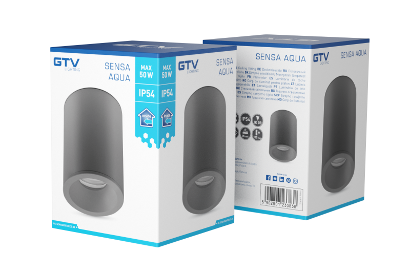 Dekor SENSA AQUA taklampa aluminium 85x115 IP54 max 50W rund svart. 1208964009