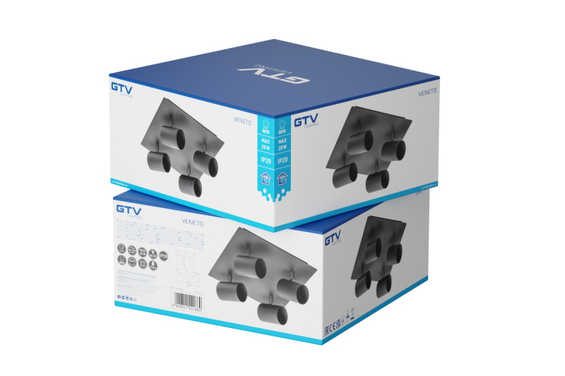 Dekor Takarmatur VENETO IP20 max. 20W 4 x GU10 rund/fyrkant svart. 1208964046